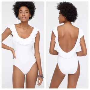J. Crew Ruffle Scoopback One-Piece Swimsuit in White Plus 22